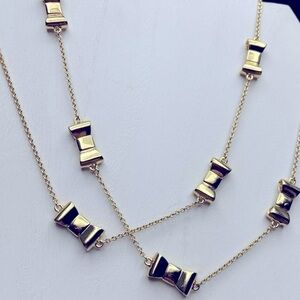 Kate Spade Take A Bow Statement 9 Station Gold Bow Goldtone Necklace 32” 0920